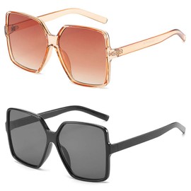 Dollger Oversized Square Sunglasses for Women Big Large Wide Fashion Black Shades for Men Unisex BLACK+BROWN
