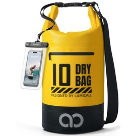 Lamicall Waterproof Dry Bag (10L/20L), Waterproof Bag with Included Waterproof Phone Pouch, Adjustable Strap, Drybag for Boat Swimming Canoe Fishing Rafting Snowboarding - Yellow(10L)