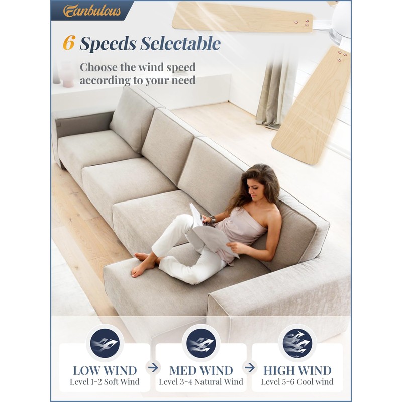 Fanbulous 52 inch Ceiling Fans with Lights, Smart Flush Mount