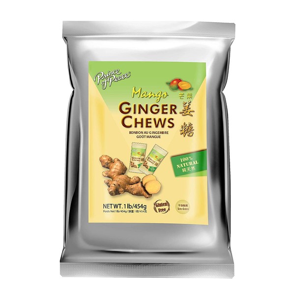 Prince of Peace Ginger Chews with Mango, 1 lb. – Candied Ginger – Mango Candy – Mango Ginger Chews – Natural Candy – Ginger Candy for Nausea