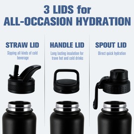 OLDLEY 64 oz Insulated Water Bottle With Straw, Stainless Steel Sports Water Cup Flask with 3 Lids(Straw, Spout and Handle Lid) Double Walled Travel Thermal Canteen Mug,Dark Rainbow