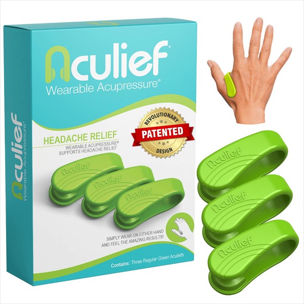 Aculief - Award Winning Natural Headache, Migraine, Tension Relief Wearable – Supporting Acupressure Relaxation, Stress Alleviation, Tension Relief and Headache Relief 3 Pack (Green)