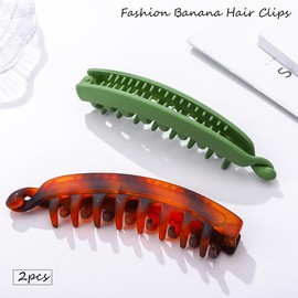 Yovic Simple Banana Hair Clips Strong Ponytail Holder Claw Clip 2Pcs Clincher Combs Vertical Clip Large Matte Serrated Barrettes for Women and Girls (Green Misty Turtle)