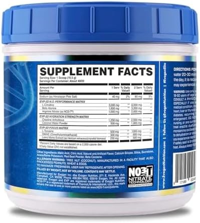 Evogen EVP-3D  Pre-entrenador, nitrato de arginina, citrulina, beta-alanina, libre de estimulante  40 servicos (TROPIC THUNDER)