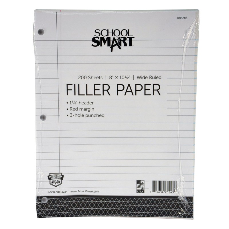 School Smart - 85285 3-Hole Punched Filler Paper w/ Red