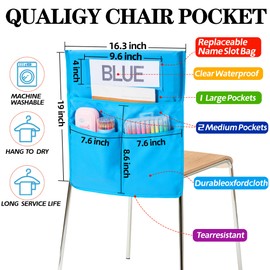 moopok 1/18 Pack Chair Pockets for Classrooms K-2 Chairback Buddy Pocket Chart with 3 Pockets and 1 Student Name Tag, Chair Bags Classroom Student Chair Pockets Organizer