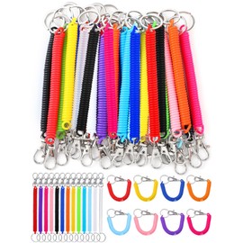 Fiada 50 Pcs Coil Lanyard Bulk Retractable Spiral Coil Keychain Spring Wrist Coil Key Chains Stretchy Key Ring Safety Anti Lost Spiral Cord Keychain with Lobster Clasp for Purse Keys Wallet Cellphone