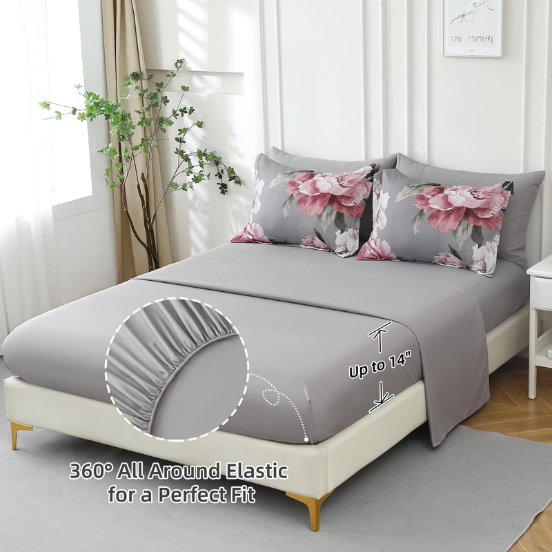 Dobuyly Pink and Grey Comforter Set Queen Size 7 Piece