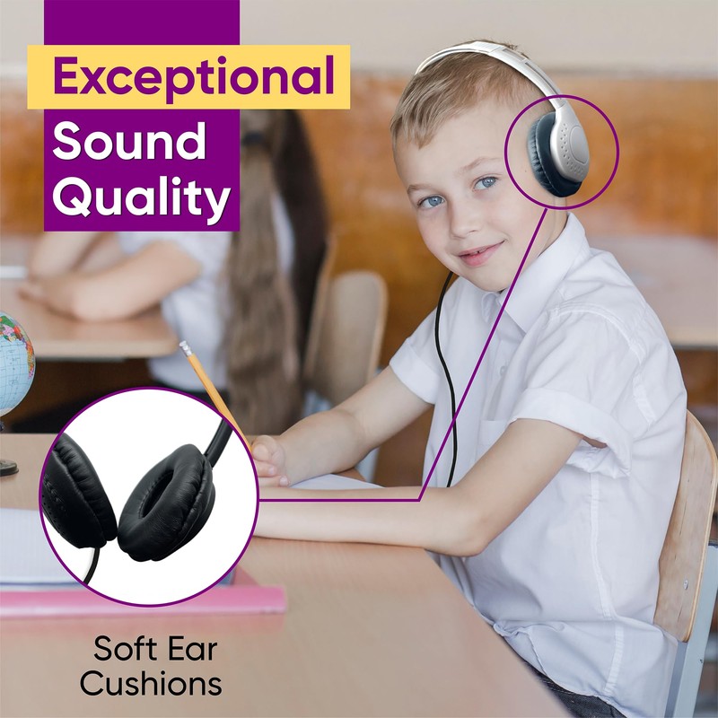 100 Pack Bulk Wired On-Ear Leather Headphones with 3.5mm Connector,