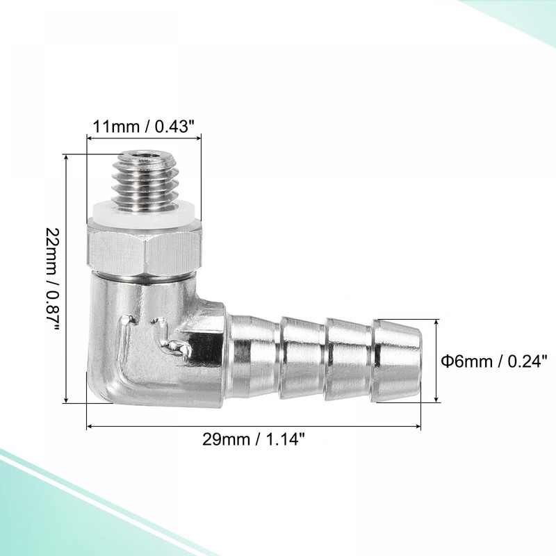 sourcing map Nickel-Plated Copper Hose Barb Fitting Elbow 6mm Barbed