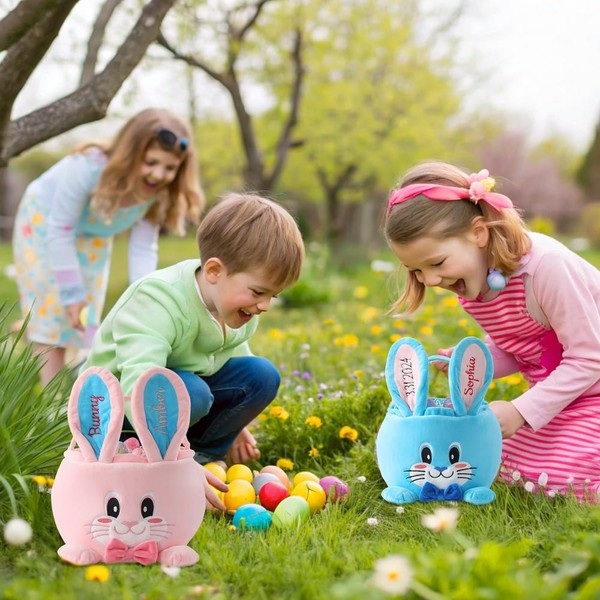 URIJK Personalized Easter Baskets - Cute Plush Bunny Baskets for