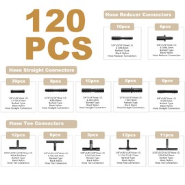 Silicone Vacuum Tubing Hose With 12 Sizes 120PCS Nylon Connector, 1/8" 5/32" 3/16" 1/4" 5/16" 3/8"Inner Diameter 6.6FT 6PSC 130PSI Automotive Silicone Vacuum Tubing Hose line Kit