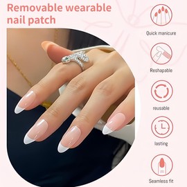 FMYODWU 1 Set French Press On Nails Short Square Nail Tips Soft Gel Nail Tips, French with Pre-Applied Tip Primer & Base Coat Cover, Press On Nails French, Fake Nails Do Not Need To Be Filed