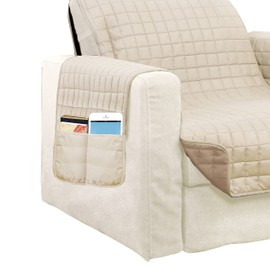 Elegant Comfort Quilted Furniture Protectors Solid and Printed Design Reversible Slipcovers Featuring Elastic Straps and Smart Pockets Great for Pets, Kids and More, Wing Chair, Cream/Taupe