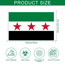 Syria Flag, 90 x 150 cm, Syrian Flag, Syrian Flag, Syrian Flag with Brass Eyelets, Weatherproof Flags for Outdoor Use