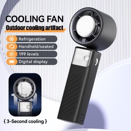 Portable Handheld Cold Pressure Fan Adjustable Turbo Mini Fan USB Rechargeable Digital Display Fan for Women Men Travel Outdoor Gifts:_Black