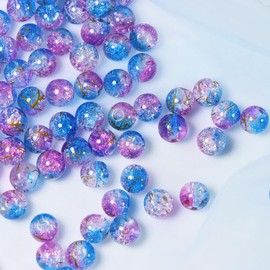 100Pcs 10mm Crackle Glass Beads for Jewelry Making - Round Spacer Crystal Beads Bulk, DIY Craft Supplies for Necklace Bracelet Earrings (Rose red & Blue)