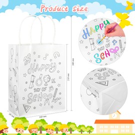 HOWAF 12 Pcs 100th Day of School Paper Bags with 12 Paint Pens 100th Day DIY Treat Bags with Handle White Paper Lunch Bags Goodie Bags for 100th Day Activities Gifts Craft Bags Classroom Supplies