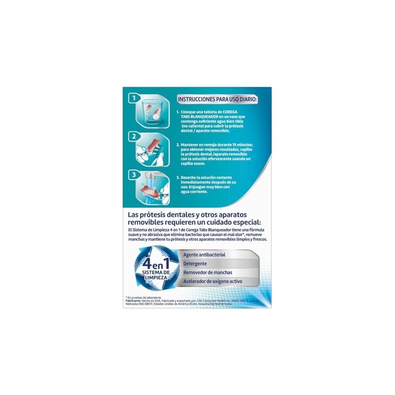 Corega Tabletas Limpiadoras Blanqueadoras, 30 Tabletas Efervescentes