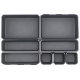 JJoexyfit 8 Pack Desk Drawer Organisers, Interlocking Drawer Dividers with 3 Sizes, Versatile Storage Boxes Drawers Organizer for Kitchen, Office, Makeup, Bathroom (Black)