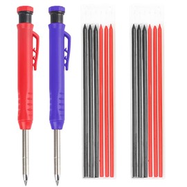 Solid Carpenter Pencil with Refill, Long Nosed Deep Hole Mechanical Pencil Marker with Built-in Sharpener for Drawing Making Scribering Woodworking