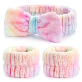 Xioldiz 3PCS Spa Headband and Wristbands Set for Women, Soft Microfiber Face Wash Headband with Cute Bow, Elastic Absorbent Wrist Towels, Makeup Skincare Accessories for Facial, Shower, Yoga