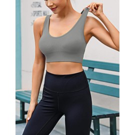 LAJERIN Sports Bras for Women, Women's Sports Bra High Impact Bra Full Coverage, Bras for Women Removable Pads for Girls in Yoga Bralette Leisure Stretch Crop Tops Vest,Grey-XL
