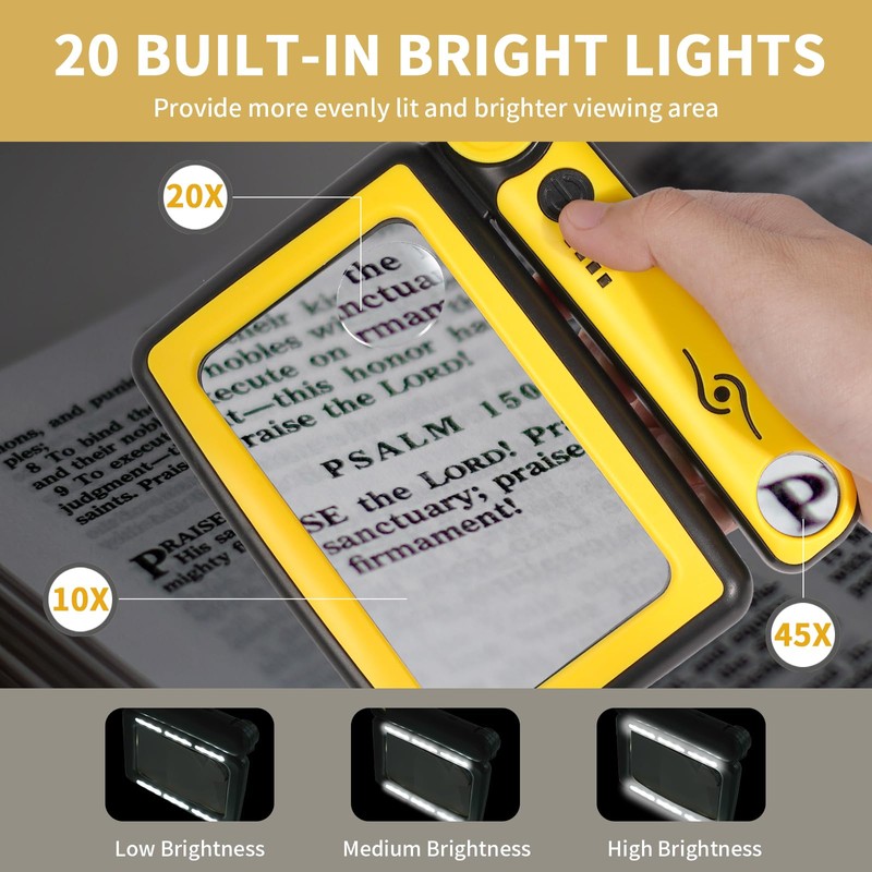 Magnifying Glass with Light, 5X 10X 45X Rechargeable Magnifier with