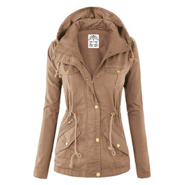 Lock and Love LL WJC643 Womens Pop of Color Parka Jacket XXL Khaki