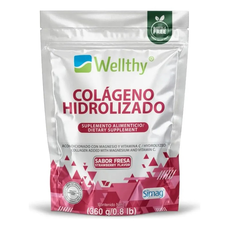 Wellthy Colageno Hidrolizado Magnesio Vit C Sabor Fresa 360g Fresa