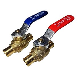 2 Pieces XFITTING 3/4" Pex Ball Valve, 1 Hot (Red) and 1 Cold (Blue) Label, 1/4" Turn, Brass, 2 Packs (1 Piece Each)