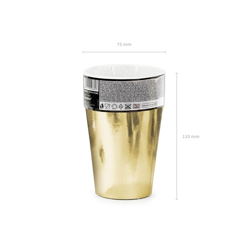 PartyDeco KPP57-019ME-EU1 Paper Cups/Drinking Cups - Shiny Gold - 220