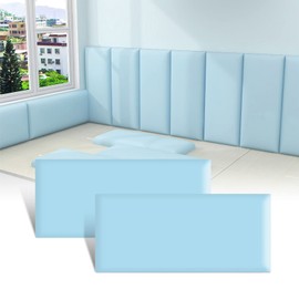 3D Anti-Collision Wall Padding for Kids, Peel and Stick Upholstered Wall Panels, Queen Headboard, Playroom Decorative Protection Wall Stickers, Pack of 2 Panels Sized 23.6” X 11.8” (Sky Blue)