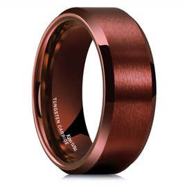 King Will Tungsten Carbide Wedding Ring for Men - 8mm Red Matte Brushed Polish Wedding Band Comfort Fit for Daily Wear 8.5