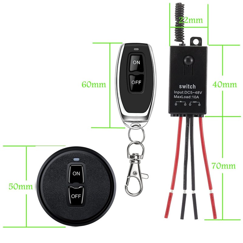 dstfuy Mini Wireless Switch 12V,5V/12V/48V/10A Magnetic Multi Way Relay Remote