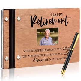Skyygemm Wood Retirement Guest Book with Signature Pen Retirement Party Decorations Retirement Party Supplies Retirement Gifts for Women Men Office Colleague Advice and Wishes (Retirement)