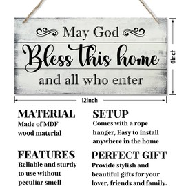 May God Bless This Home Decor Sign, Printed Wood Wall Art Sign, God Bless Sign, Home Signs Decor, Hanging Wood Sign Home Decor, Rustic Farmhouse Wood Sign Decor Wall Art, Christian Gifts 12x6 in