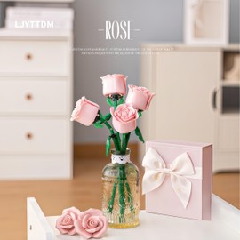 LJYttdm Pink Roses Bouquet Building Set-12Pack,Artificial Flowers Botanical for DIY Artificial Flower Decoration.Retro Plant Series Home Decoration, Romantic Gift for Valentine's Day, Anniversary