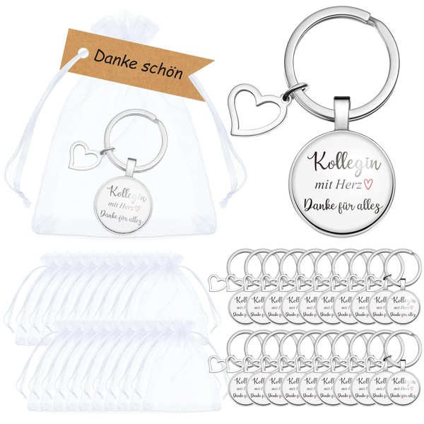 Otuuz 20 Sets Colleague Key Fob Thank You Gifts Colleague Key Ring with Labels Pendant and Organza Bag Farewell Gift Job Change Gift for Employees Retirement, brown