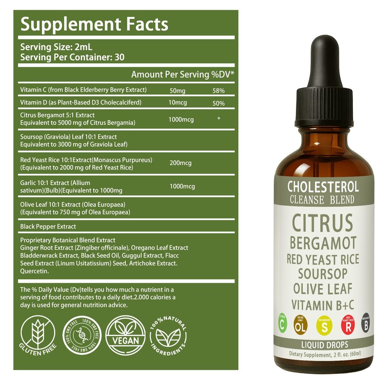 Red Yeast Rice Drops - Cholesterol Support Blend with Citrus,