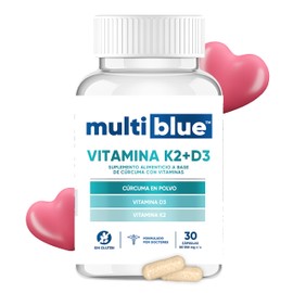 Vitamina D3 K2 30 Cápsulas de 550mg | Combinación Óptima de Vitaminas con Cúrcuma | 100% Natural, Sin Gluten, Keto Friendly, Vegano | Multivitaminico Soporte Nutricional Avanzado | MULTIBLUE
