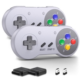 Wireless SNES Controller, mit 2.4GHz USB Empfänger für SNES Empfänger, kompatibel mit Switch/Switch OLED/Windows PC/MAC OS/Raspberry Pi/SNES Konsole, 2-Pack Multi-color