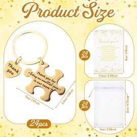 Cunno 24 Sets Team Gifts for Coworker Gold Puzzle Keychain Inspirational Keychain Thank You Cards Employee Appreciation Keychains Puzzle Piece Gift Team Holiday Gifts for Coworker Staff