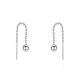 Minimalist 925 Sterling Silver Ball Pull Through Earrings for Women Dangle Short Chain Threader Earrings 38mm