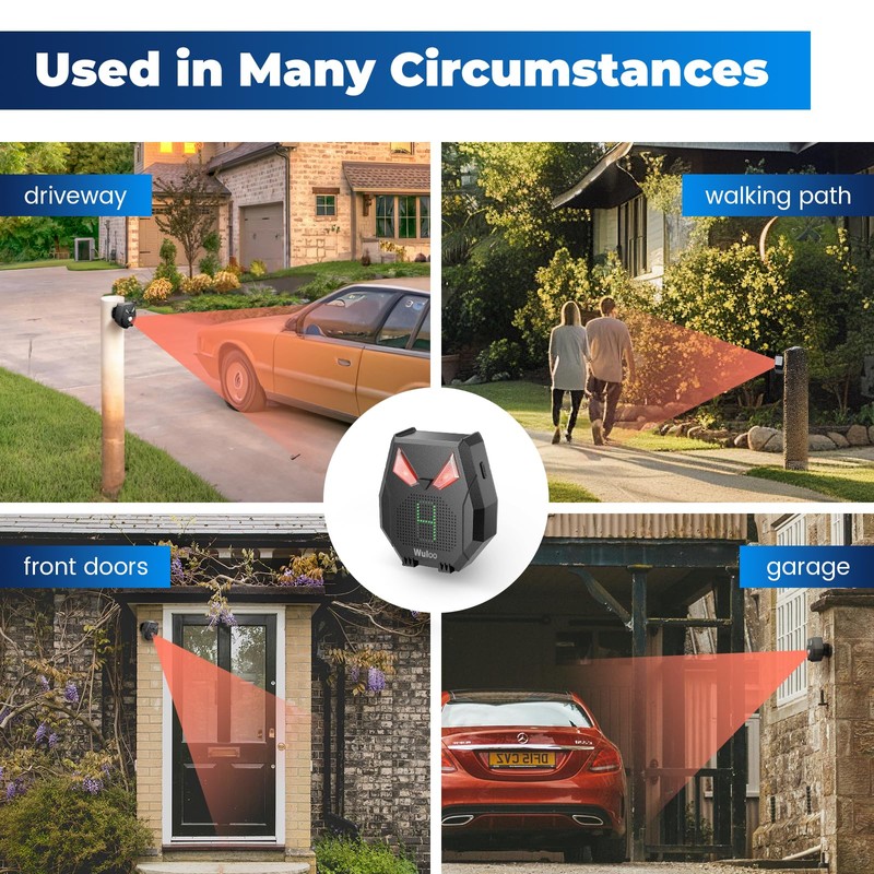 Solar Driveway Alarm Wireless Outside Weatherproof 1/3 Mile Long Range,