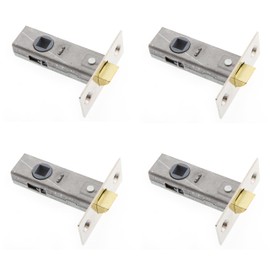 Sterling TML125 NP 2 1/2" Tubular Mortice Latch, Nickel, 4 Pack, for pairing with sprung door handles, suitable for wooden doors, 57mm or 45 mm; 21 mm; 75 mm (3") or 63 mm (2.5")