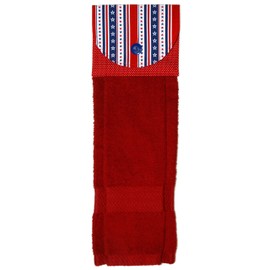 Red Hanging Hand Towel - Patriotic Stars & Stripes Print With Red Plush Towel - Handmade by Green Acorn Kitchen