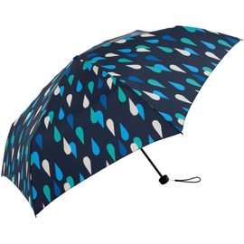Because RE: PET D-063634 Unisex Folding Umbrella, 20.9 inches (53 cm), Mini, Recycled Fabric, UV Protection, Zippered, Raindrop, Navy