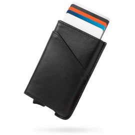 zepirion Quick Wallet 2 Leather Credit Card Case, Genuine Leather, Anti-Skimming, Magnetic, Sliding, Slim, Aluminum, Men's, Women's, Black