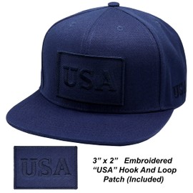 Antourage Gorra de béisbol unisex de la bandera estadounidense para hombres y mujeres, gorra de visera plana de malla con la bandera de Estados Unidos + 2 parches patrióticos, (73) Azul Marino Visera Plana Snapback, Talla única